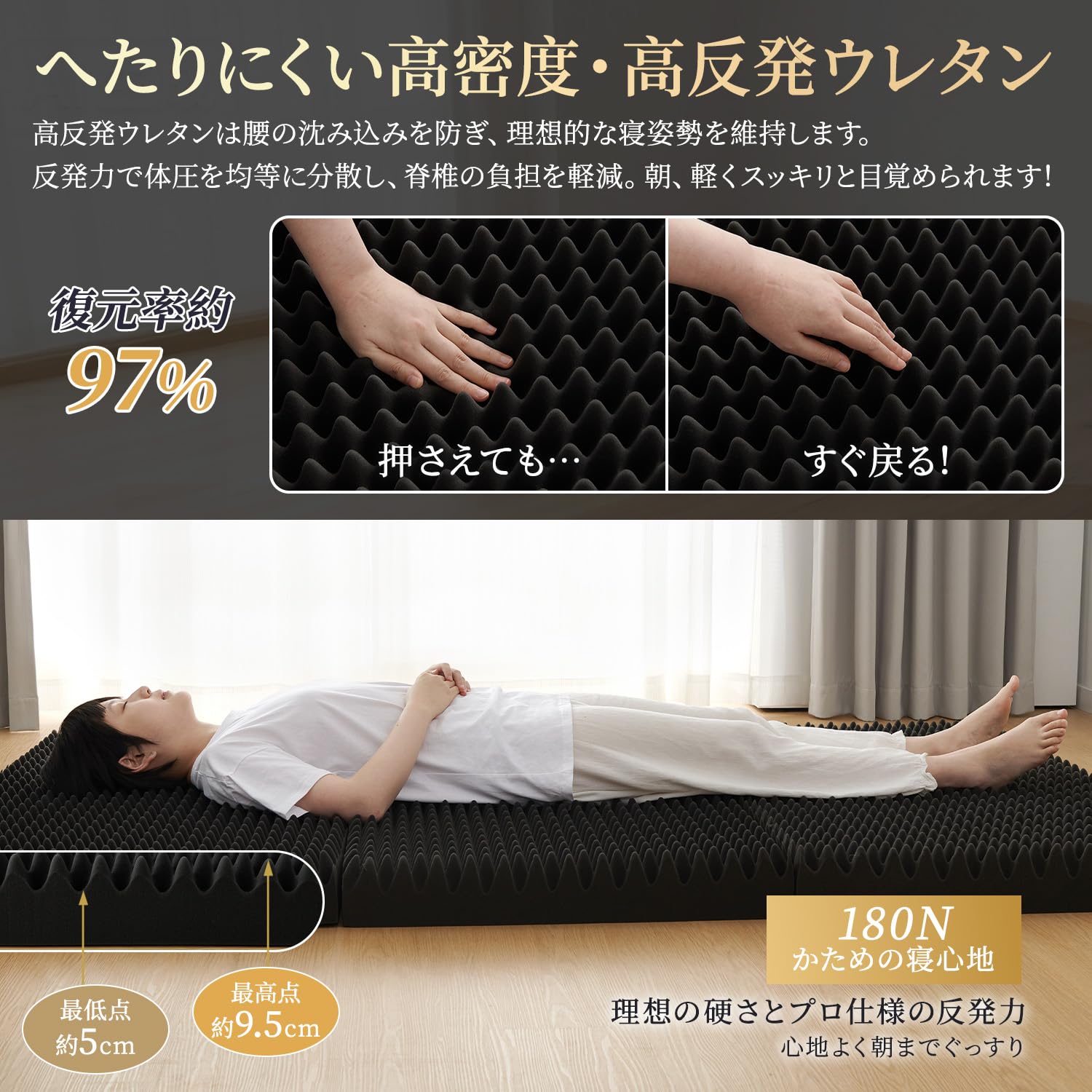マットレス ダブル やや硬め 厚さ16㎝ メモリーフォーム 腰痛対策 洗える Amazon.co.jp: クモリ(Kumori) 三つ折りマットレス ダブル 厚さ10cm 高